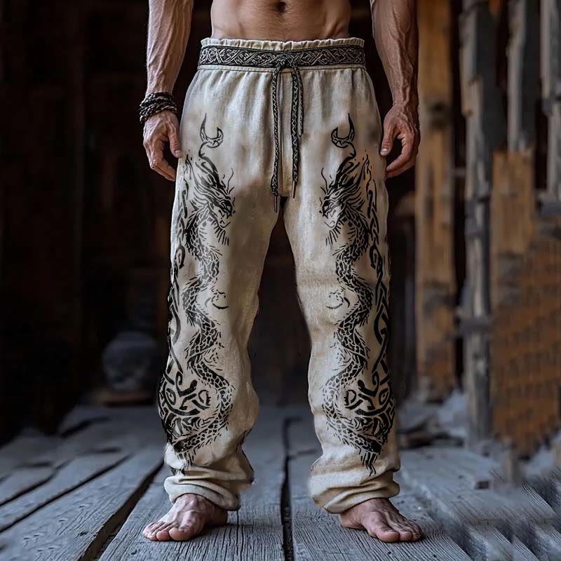 WorldNorse Mythology Leinenhose mit Nordischer Drache Drachendruck - US/UK/AU50, EU60 (5XL) - image 0
