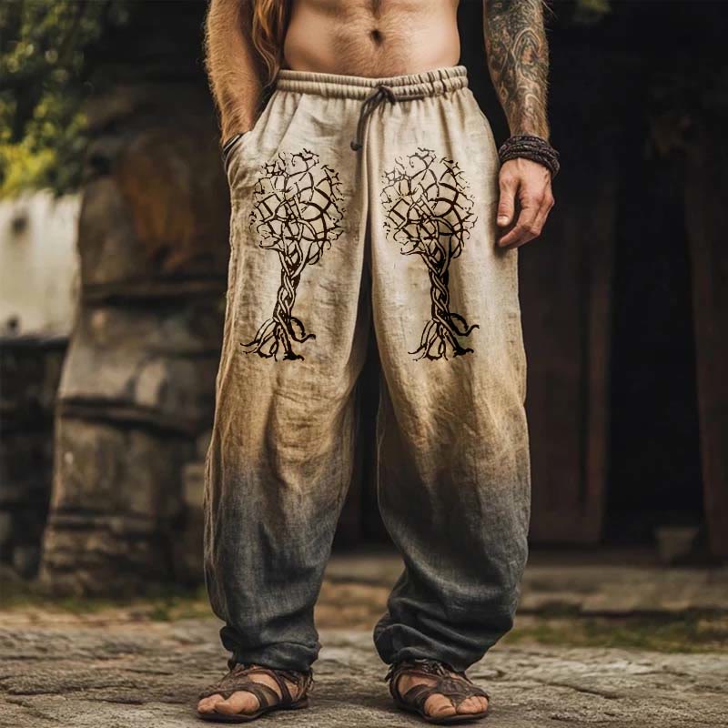 WorldNorse Vintage – Leinenhose mit Yggdrasil -Print - US/UK/AU50, EU60 (5XL) - image 0