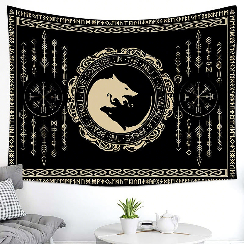 WorldNorse Mythology Wolf Vegvisir Keltischer Knoten Wandteppich - image 1
