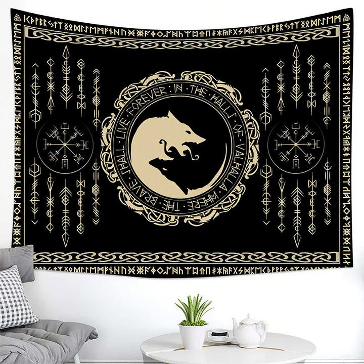 WorldNorse Mythology Wolf Vegvisir Keltischer Knoten Wandteppich - image 1