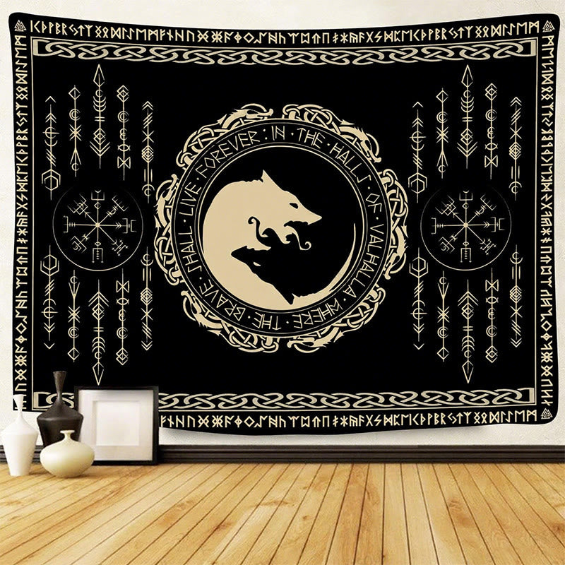 WorldNorse Mythology Wolf Vegvisir Keltischer Knoten Wandteppich - Wölfe - 180X320cm - image 0