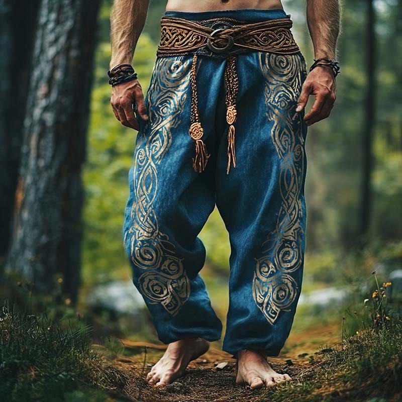 WorldNorse Viking Vintage Keltischer Knoten Leinenhose - Blau - US/UK/AU50, EU60 (5XL) - image 0