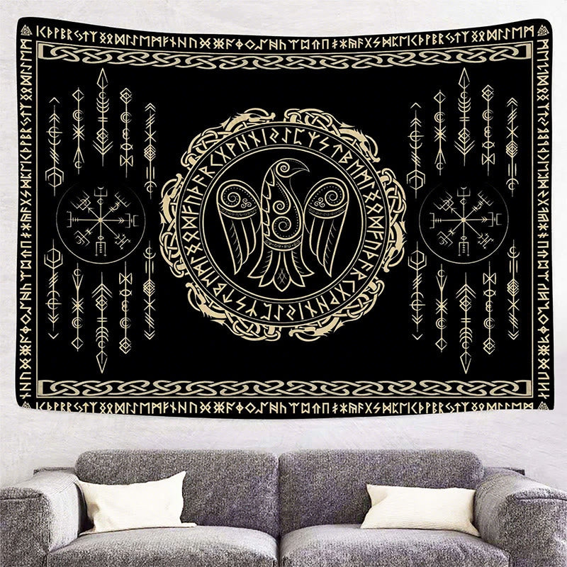 WorldNorse Raven Vegvisir Rune Wandteppich - image 1