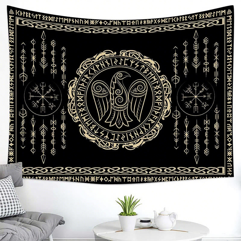 WorldNorse Raven Vegvisir Rune Wandteppich - image 3
