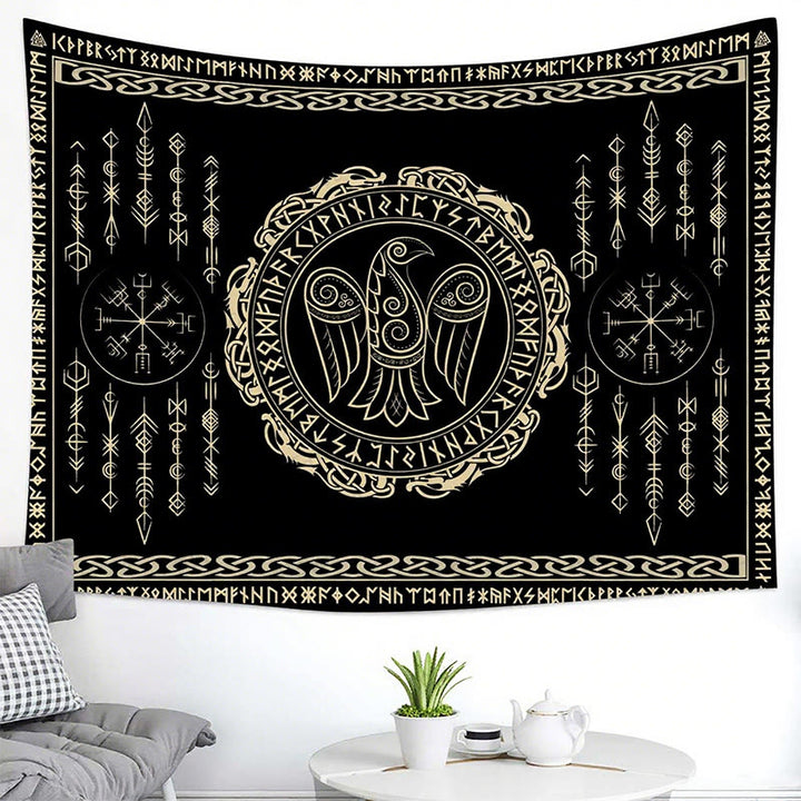 WorldNorse Raven Vegvisir Rune Wandteppich - image 3
