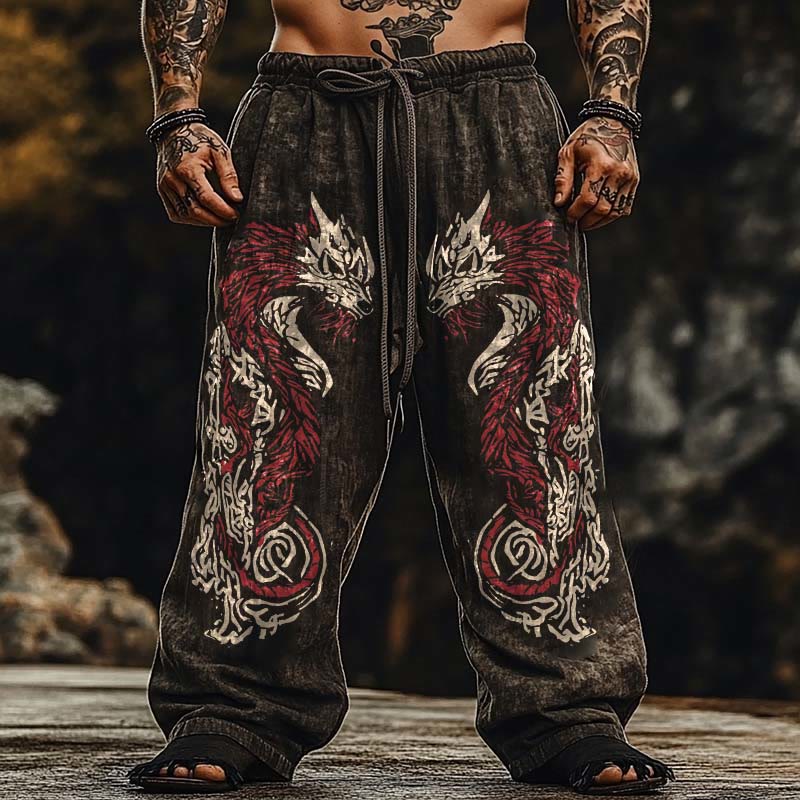 WorldNorse Viking Zweifarbige Leinenhose mit Nordischer Drache - US/UK/AU50, EU60 (5XL) - image 0