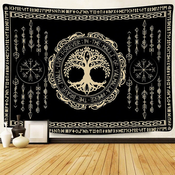 Weltnordischer Lebensbaum Vegvisir Wandbehang - Yggdrasil - 180X320cm - image 0