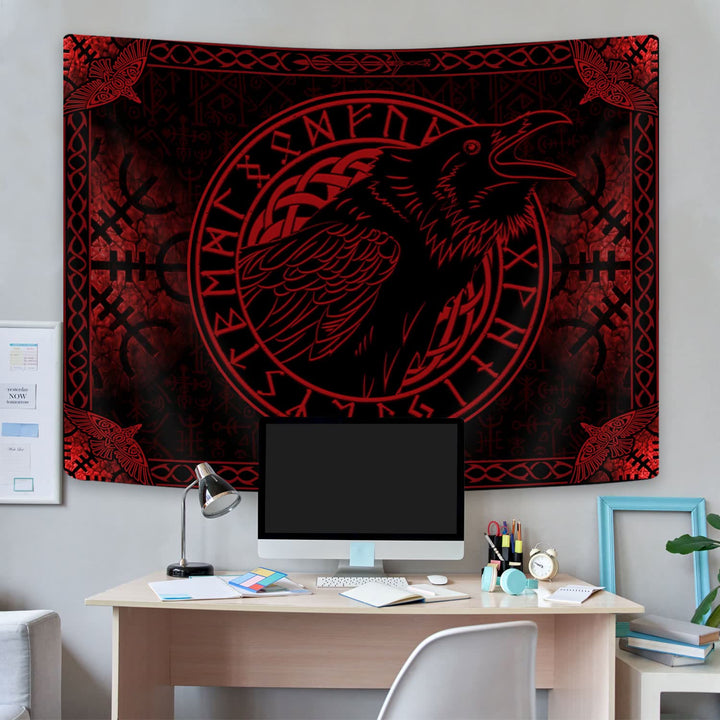 WorldNorse Raven Crow Rune Rot und Schwarz Wandbehang - image 2