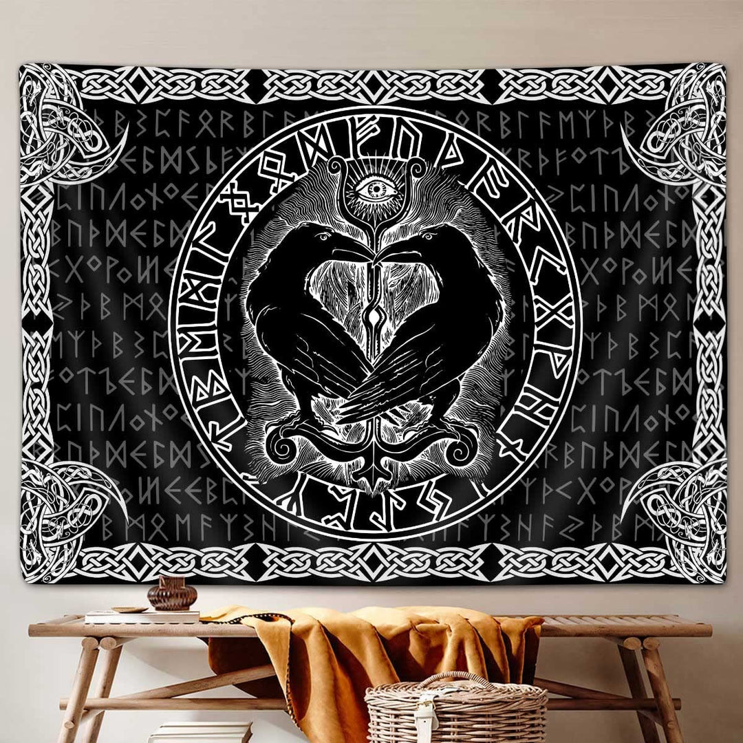 WorldNorse Ravens Herzform Allwissendes Auge Wandteppich - Raven - 180X320cm - image 0