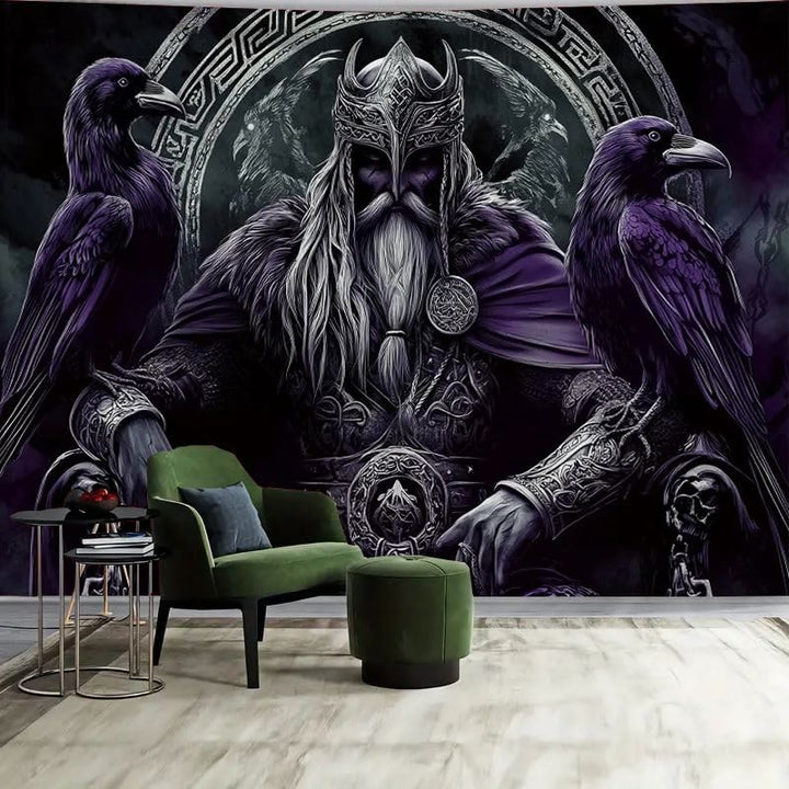 WorldNorse Gothic Lila Raben Ritter Wandteppich - Raven - 180X320cm - image 0