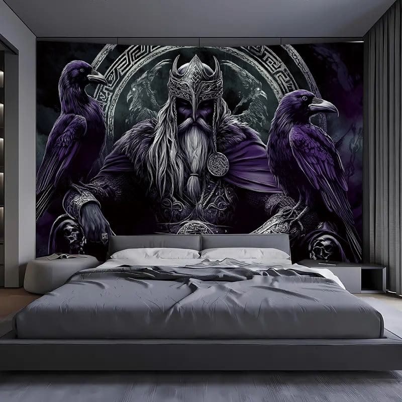 WorldNorse Gothic Lila Raben Ritter Wandteppich - image 1