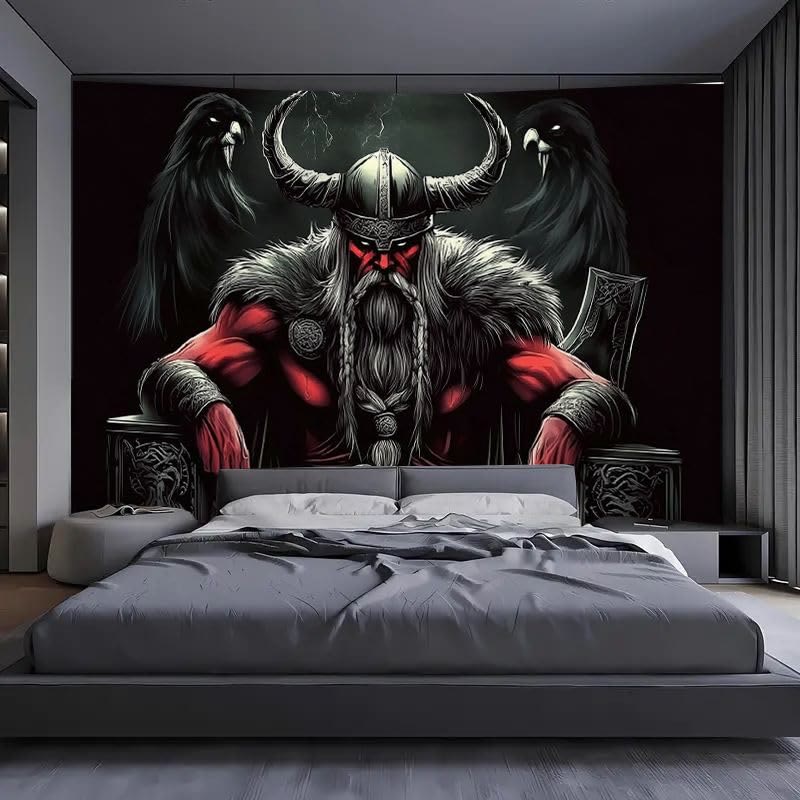 WorldNorse Dark Ravens Gehörnter Helm Wikingerhäuptling Wandteppich - image 4