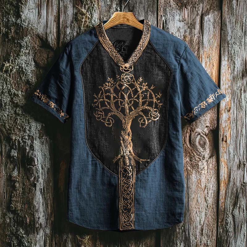 WorldNorse Viking Retro Yggdrasil Keltischer Knoten Leinen V-Ausschnitt T-Shirt - Blau - US/UK/AU50, EU60 (5XL) - image 3
