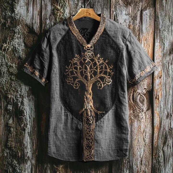 WorldNorse Viking Retro Yggdrasil Keltischer Knoten Leinen V-Ausschnitt T-Shirt - Dunkelgrau - US/UK/AU50, EU60 (5XL) - image 4