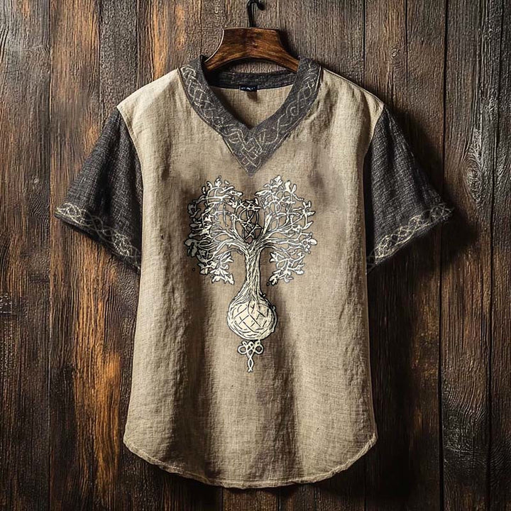 WorldNorse Herren-T-Shirt mit Yggdrasil -Totem und V-Ausschnitt aus Leinen - US/UK/AU50, EU60 (5XL) - image 0