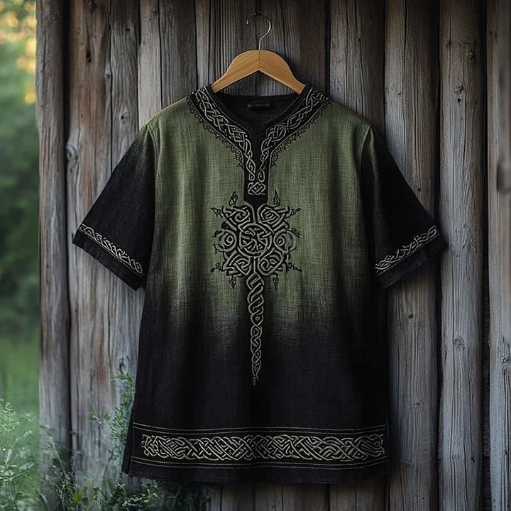 WorldNorse T-Shirt aus Leinen mit V-Ausschnitt und Keltischer Knoten Aufdruck - Grün & Schwarz - US/UK/AU50, EU60 (5XL) - image 3