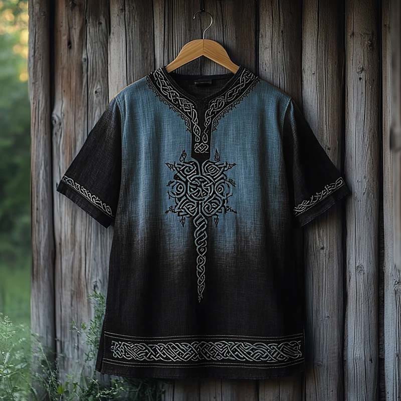 WorldNorse T-Shirt aus Leinen mit V-Ausschnitt und Keltischer Knoten Aufdruck - Blau & Schwarz - US/UK/AU50, EU60 (5XL) - image 4