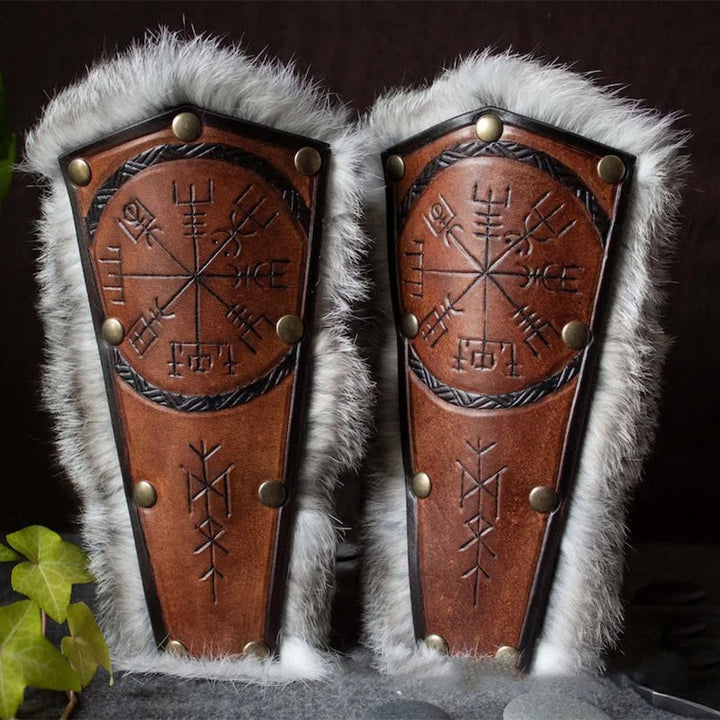 WorldNorse Medieval Retro Vegvisir Pelz Armschienen - Braun - image 0