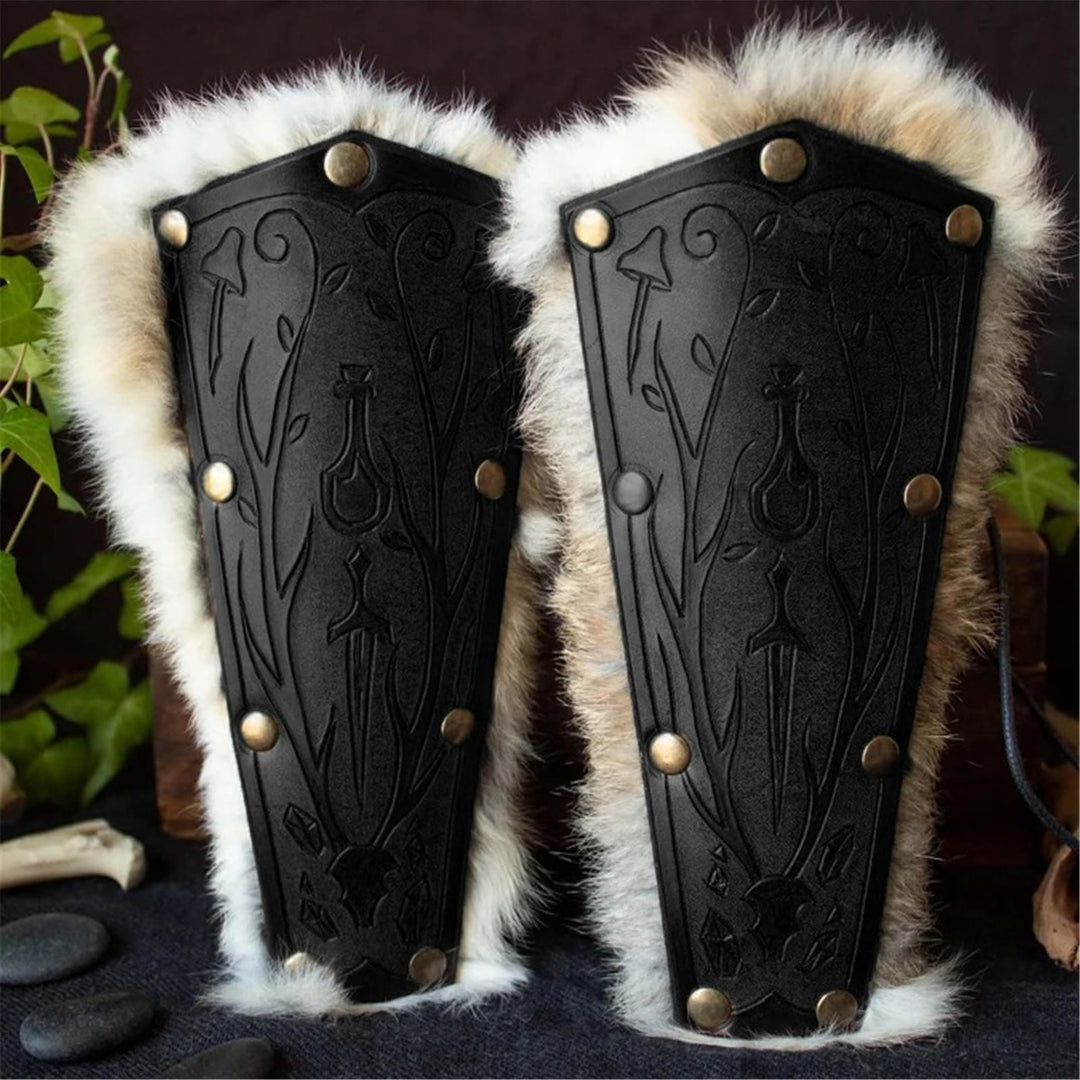 WorldNorse Armschienen mit floralem Schwert und geprägtem Muster - Schwarz - image 3