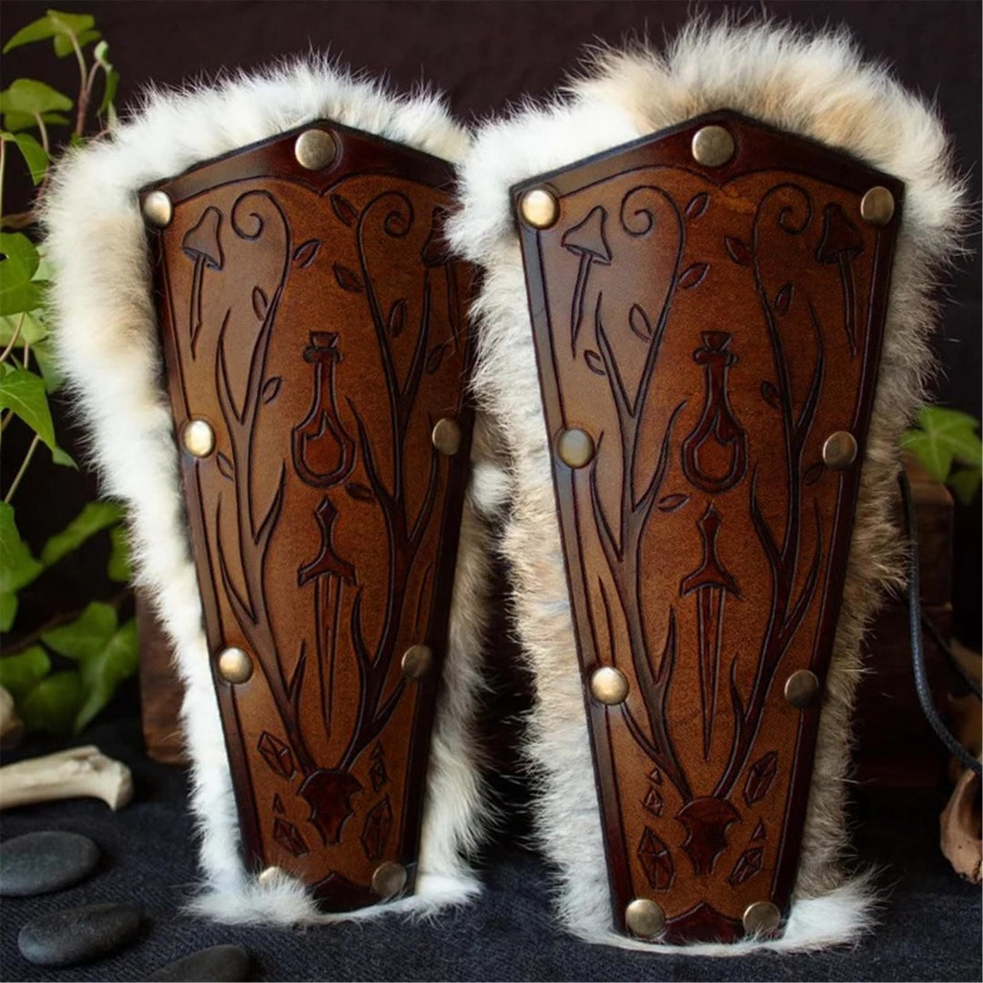 WorldNorse Armschienen mit floralem Schwert und geprägtem Muster - Dunkelbraun - image 6