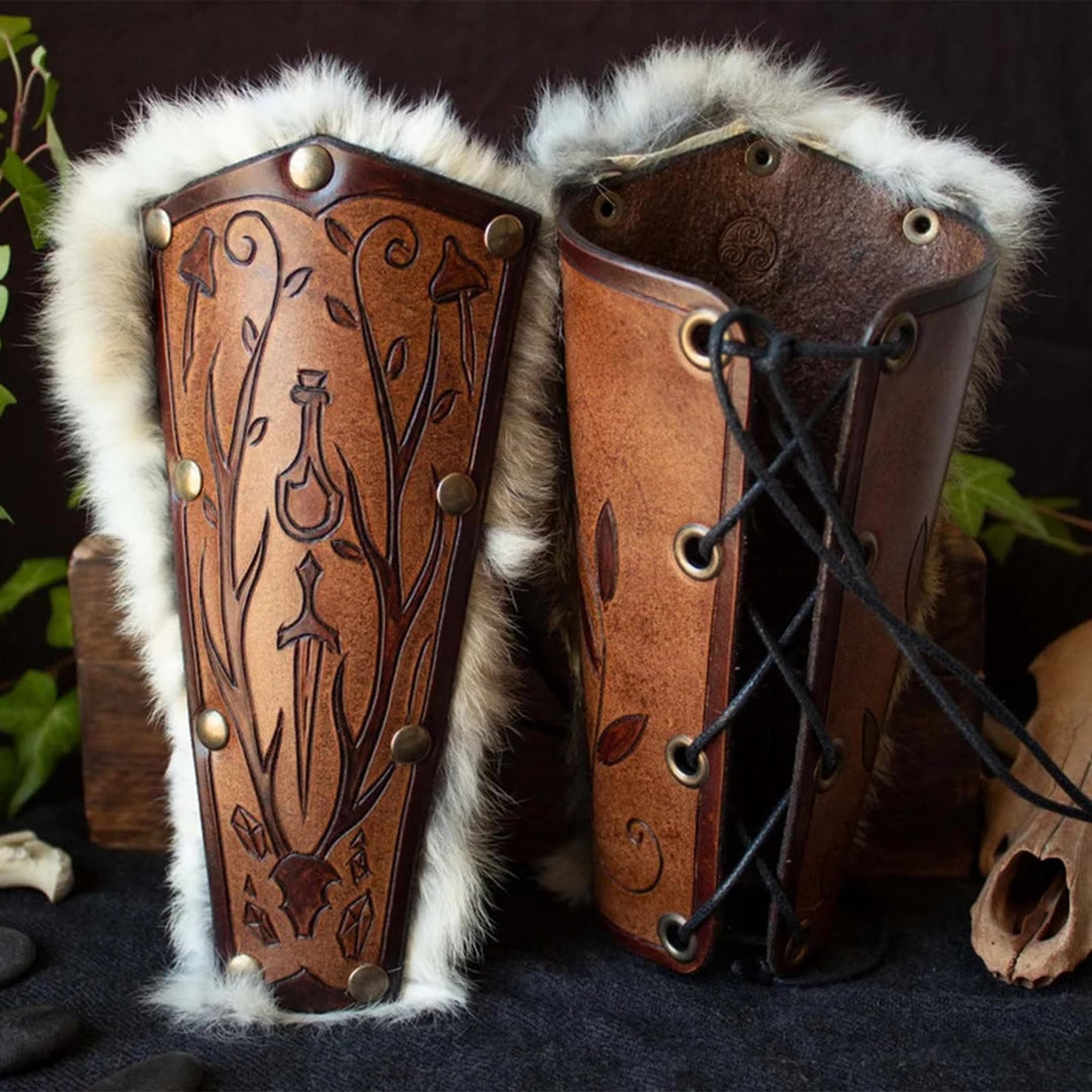 WorldNorse Armschienen mit floralem Schwert und geprägtem Muster - Braun - image 0