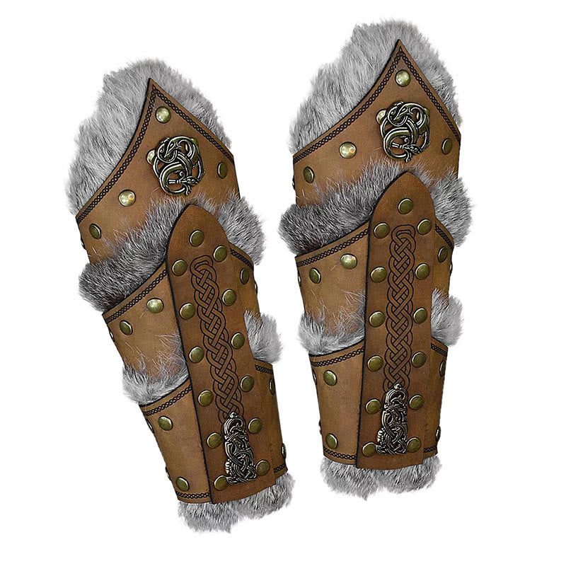 WorldNorse Keltischer Knoten Metallzubehör Armschienen - Mit Fell - Braun - image 0