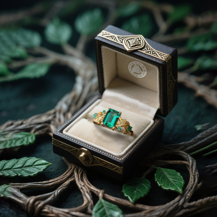 WorldNorse Goldblatt-Ranken-Smaragd- Yggdrasil Ring - image 4