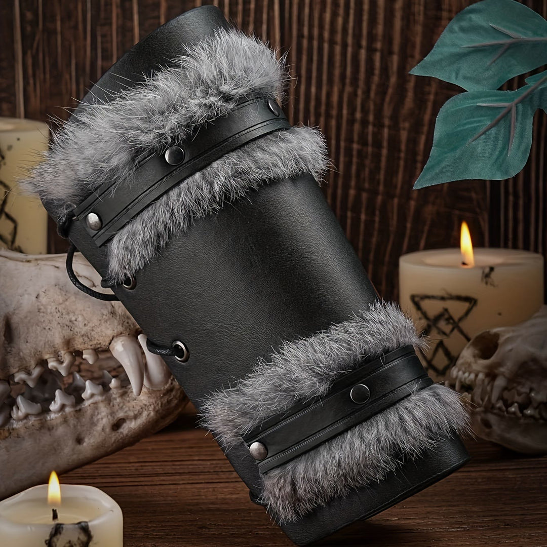 WorldNorse Mittelalterliche Ritter-Armschienen aus Leder mit Pelzbesatz - image 4