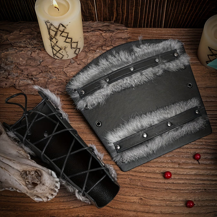 WorldNorse Mittelalterliche Ritter-Armschienen aus Leder mit Pelzbesatz - image 5