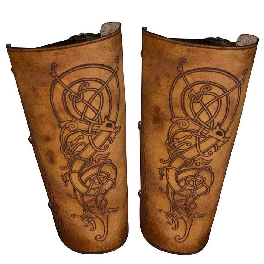 WorldNorse Armschienen aus Leder mit nordischem Drachen und Keltischer Knoten - Braun - image 0