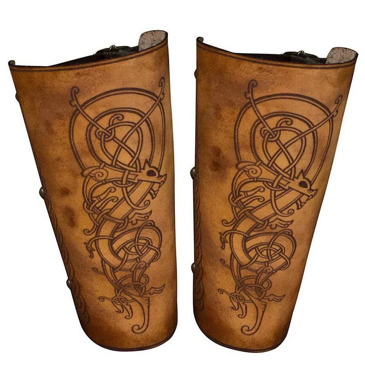 WorldNorse Armschienen aus Leder mit nordischem Drachen und Keltischer Knoten - Braun - image 0