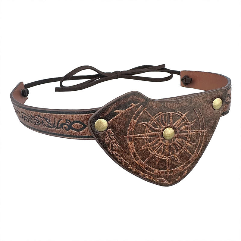WorldNorse Wikinger-Kompass-Augenklappe aus geprägtem Leder - Dunkelbraun - image 5
