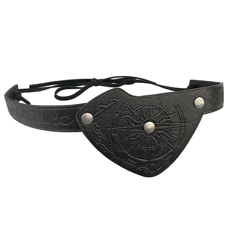 WorldNorse Wikinger-Kompass-Augenklappe aus geprägtem Leder - Schwarz - image 0