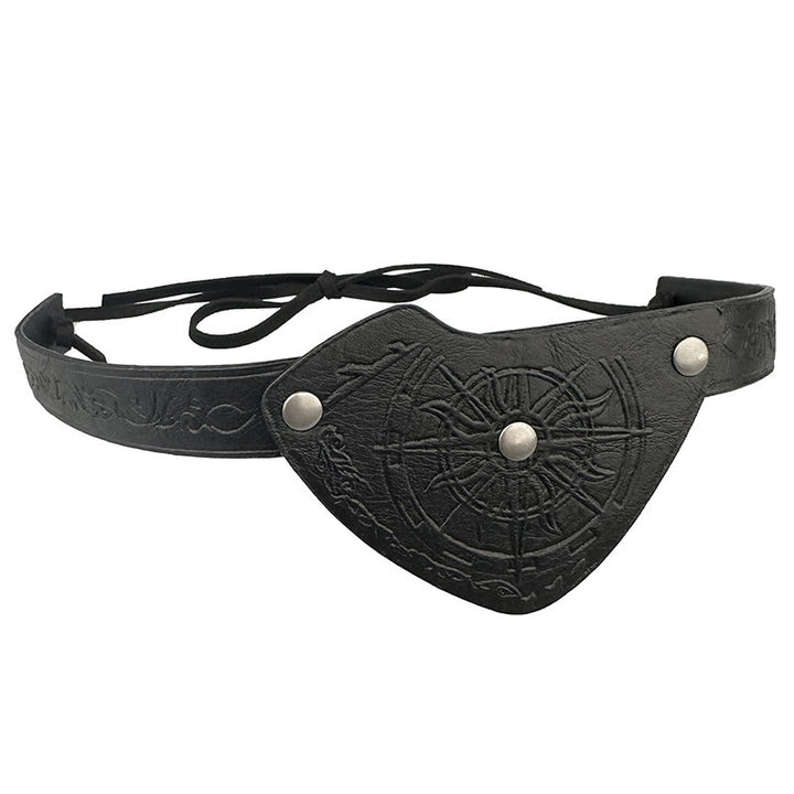 WorldNorse Wikinger-Kompass-Augenklappe aus geprägtem Leder - Schwarz - image 0
