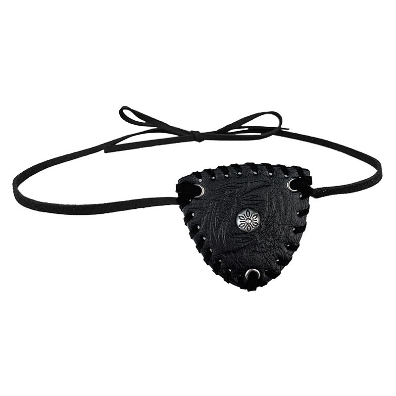 WorldNorse Augenklappe mit Vintage-Blumen- und Vogelmuster zum Binden auf Kordel - Schwarz - image 0