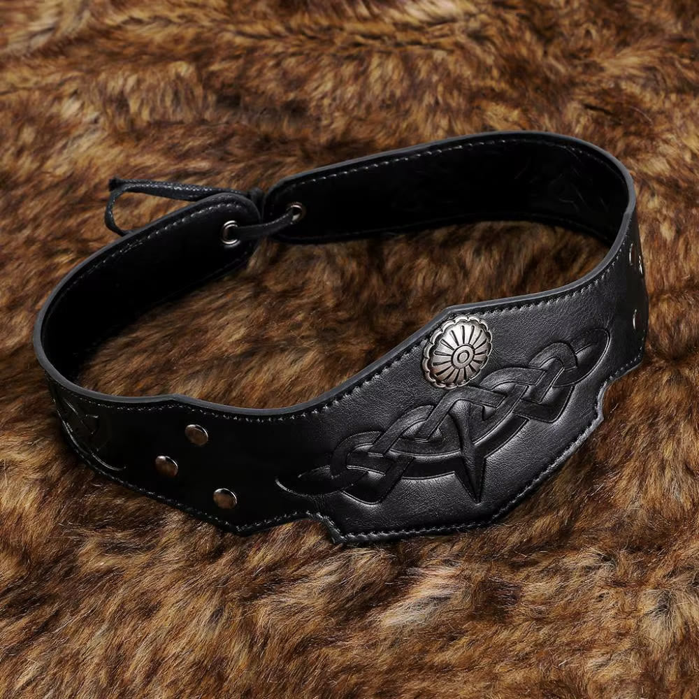 WorldNorse Mittelalterliches Renaissance-Stirnband mit Keltischer Knoten aus Leder - Schwarz - image 1