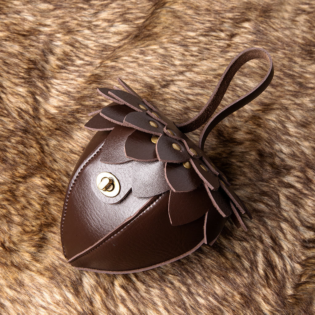 WorldNorse Künstlerische, mit Blütenblättern verzierte Ledertasche in Eichelform - Kastanien - Braun - image 4