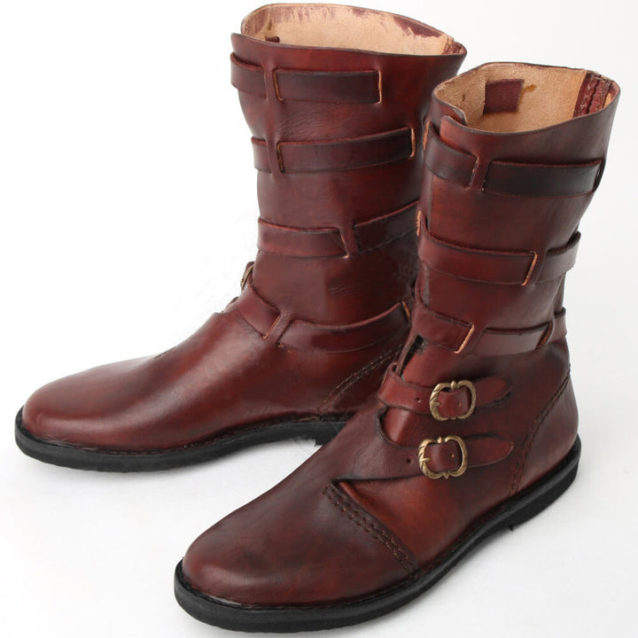 WorldNorse – Handgefertigte Stiefel aus Leder mit Schnallenriemen - Rötlich-Braun - US 13 - image 4