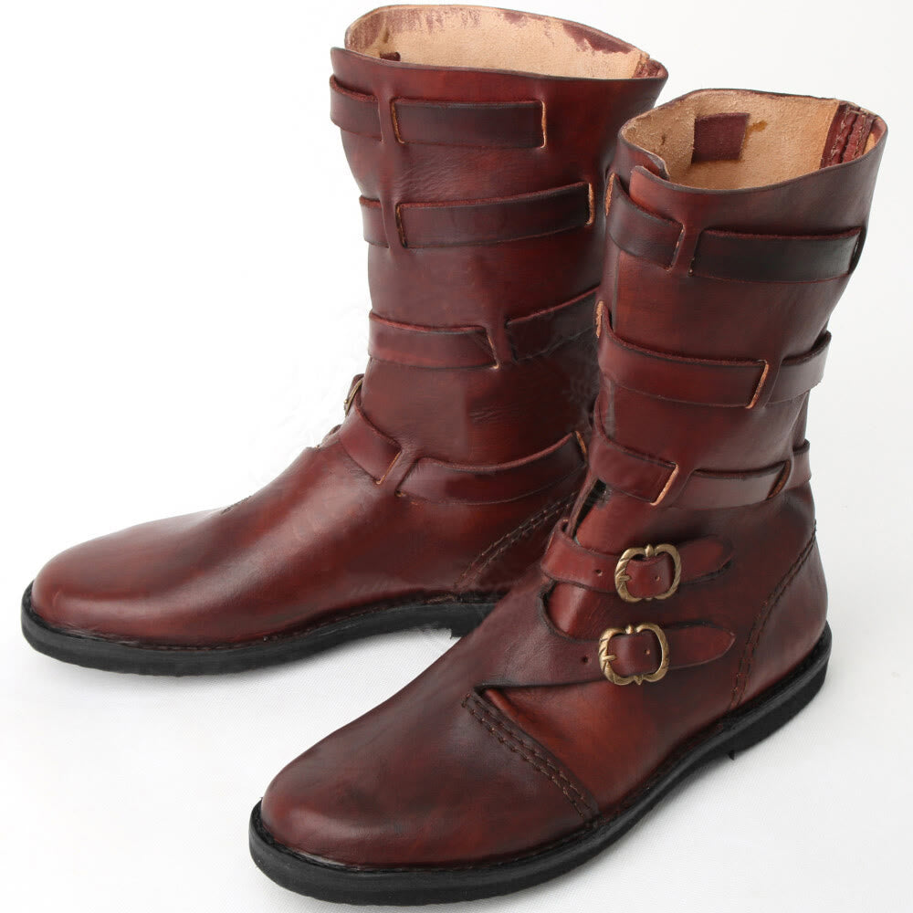WorldNorse – Handgefertigte Stiefel aus Leder mit Schnallenriemen - Rötlich-Braun - US 13 - image 4
