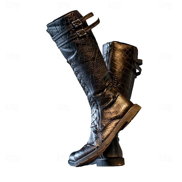 WorldNorse – Robuste, hohe Schnürstiefel mit Schnalle - Schwarzes Krokodil - 48 - image 7