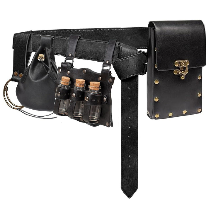 WorldNorse Mittelalterliche Zaubertrankfläschchen-Tasche und Gürtel - Gürtel + Beutel + Gürteltasche + Schlüsselanhänger + Kork-Trankflasche - Schwarz - image 4