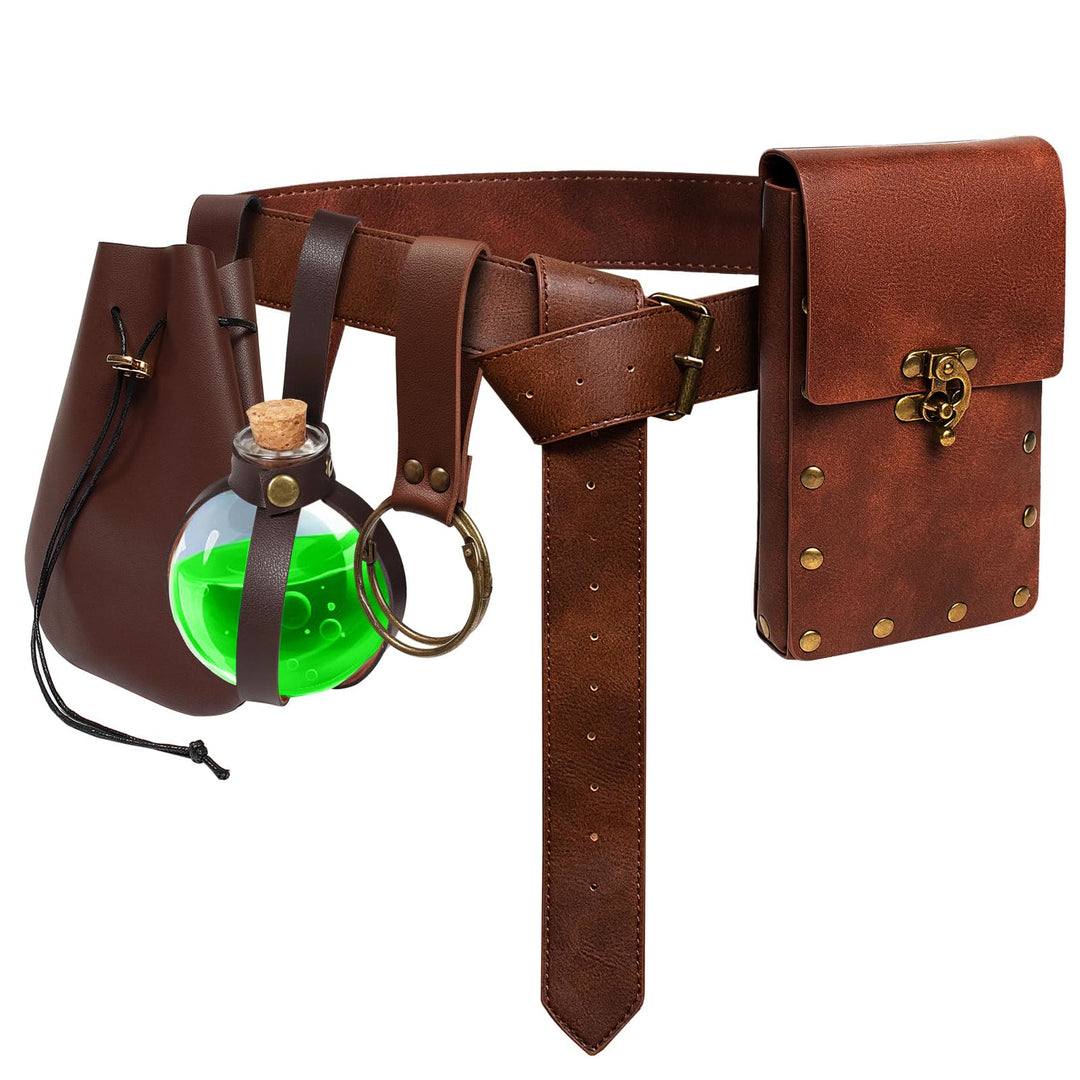 WorldNorse Gothic Zaubertrankflasche Ledertasche und Gürtel mit Nieten - Gürtel + Beutel + Hüfttasche + Zauberflasche + Schlüsselanhänger - Braun - image 4