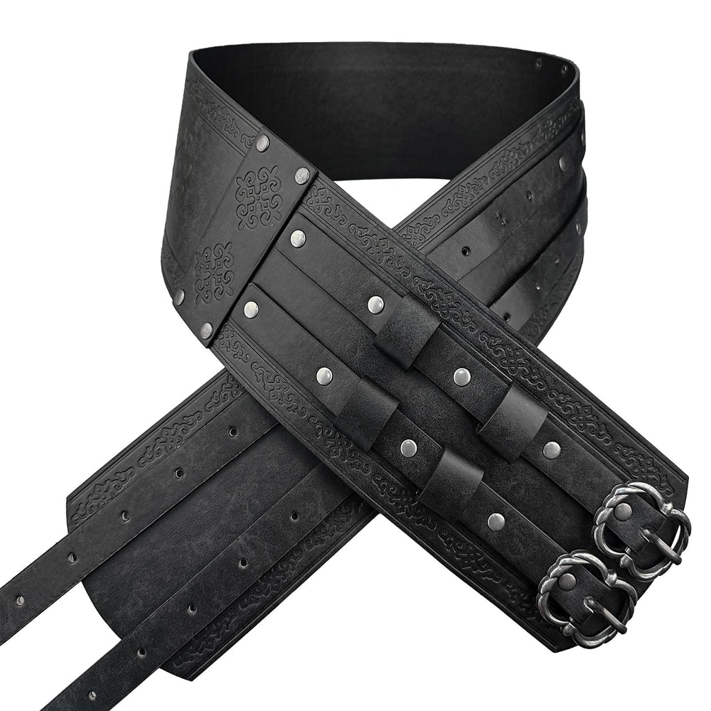 WorldNorse Mittelalterlicher Gürtel mit gravierter Doppelschnalle - Schwarz - image 1