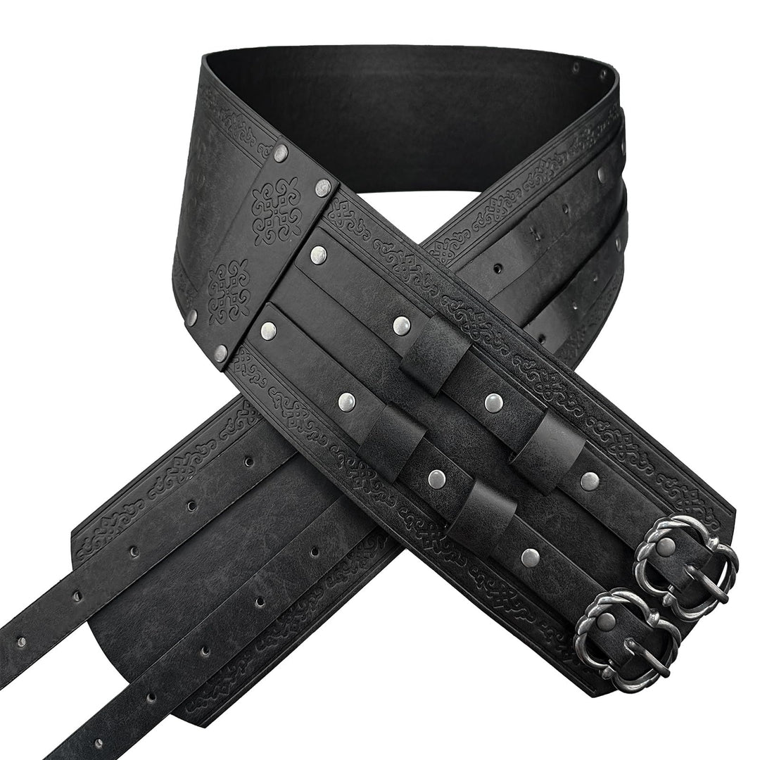 WorldNorse Mittelalterlicher Gürtel mit gravierter Doppelschnalle - Schwarz - image 1