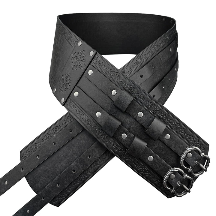WorldNorse Mittelalterlicher Gürtel mit gravierter Doppelschnalle - Schwarz - image 1