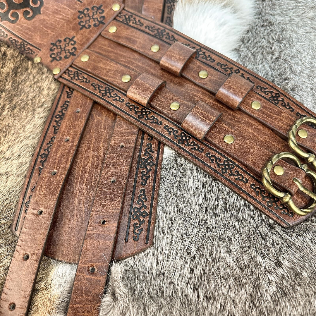 WorldNorse Mittelalterlicher Gürtel mit gravierter Doppelschnalle - image 7