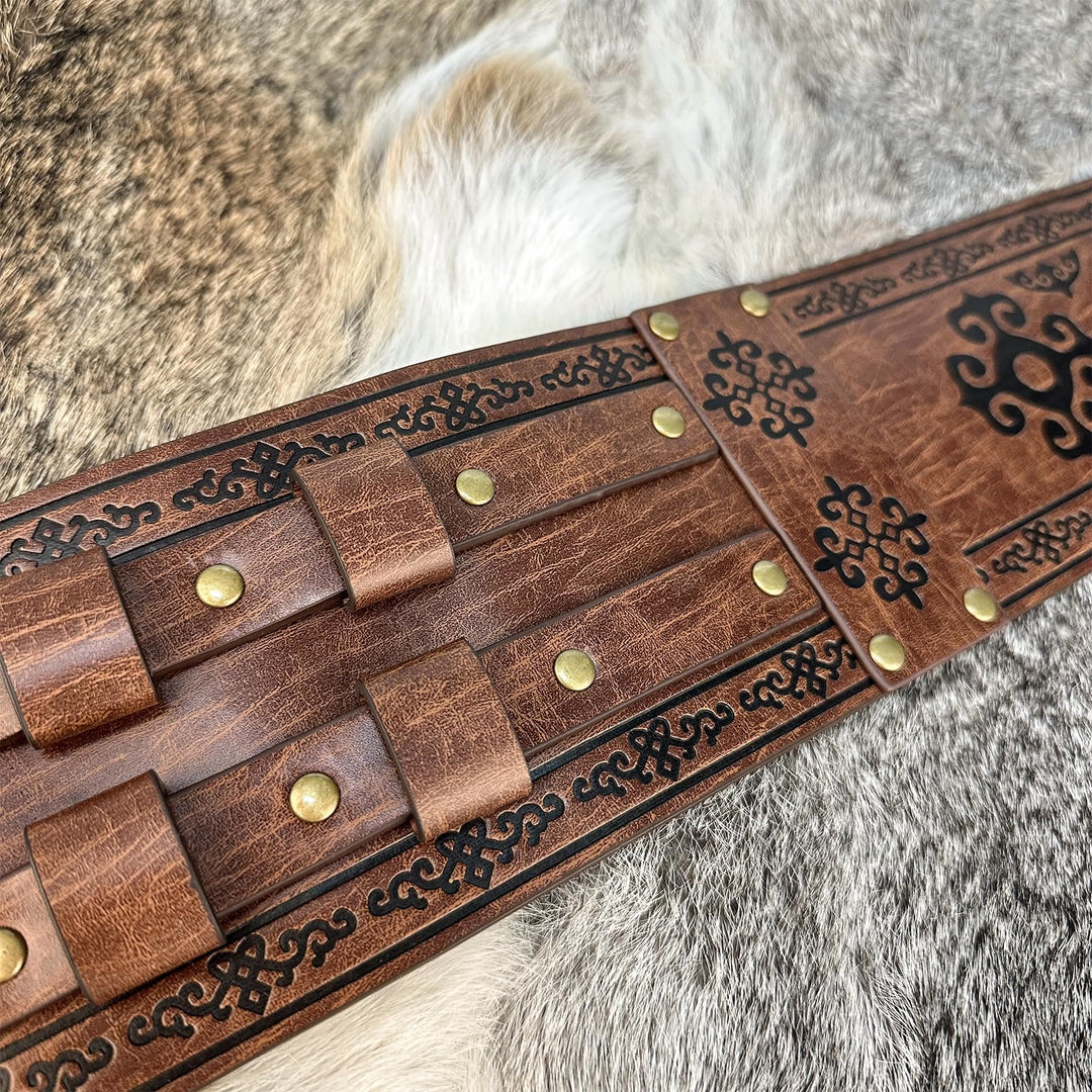 WorldNorse Mittelalterlicher Gürtel mit gravierter Doppelschnalle - image 8