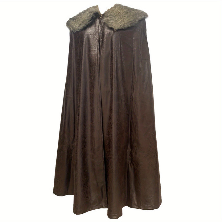 WorldNorse Vintage Cosplay-Umhang mit Pelzkragen - Dunkelbraun - L - image 5
