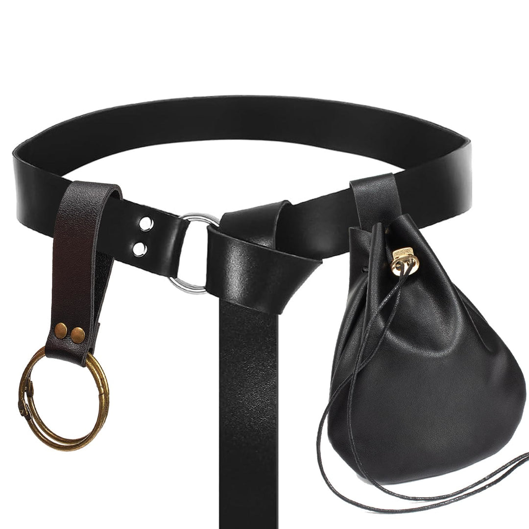 WorldNorse Closure Doppelringschnalle Kordelzugtasche & Gürtel - Gürtel + Tasche + Schlüsselanhänger - Schwarz - image 10