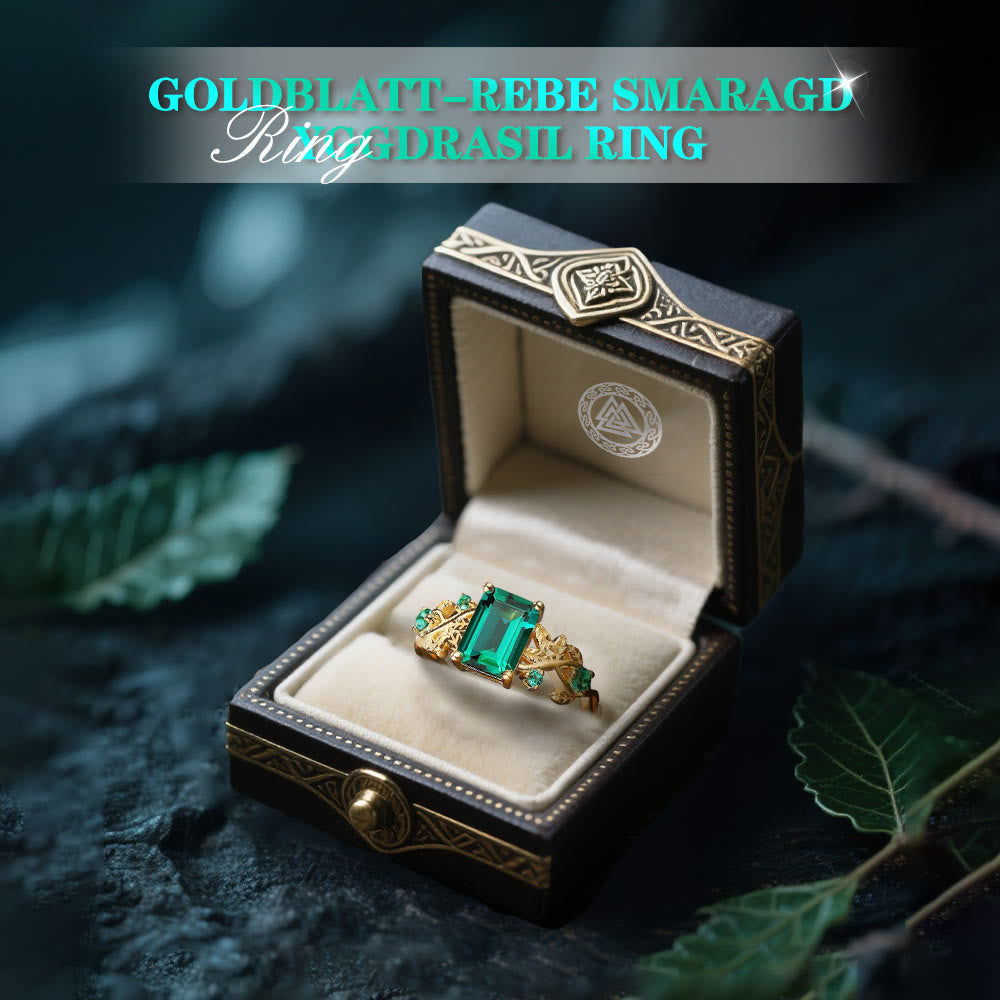 WorldNorse Goldblatt-Ranken-Smaragd- Yggdrasil Ring - image 2